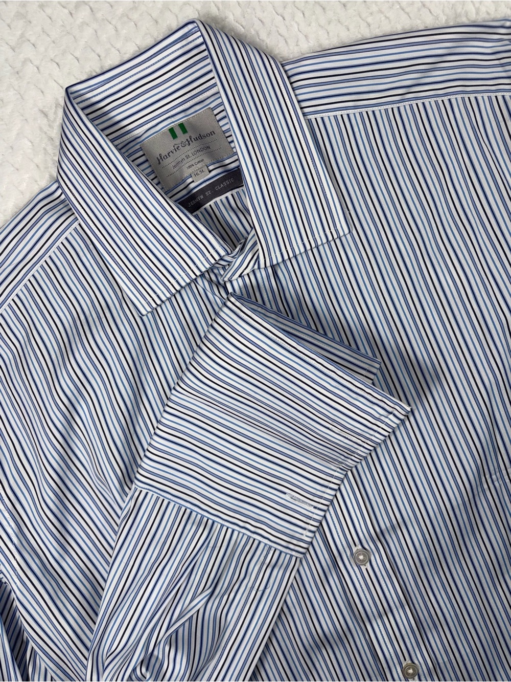 Harvie & Hudson Blue/White/Black Striped Long Sleeve Dress Shirt Size 16.5L**